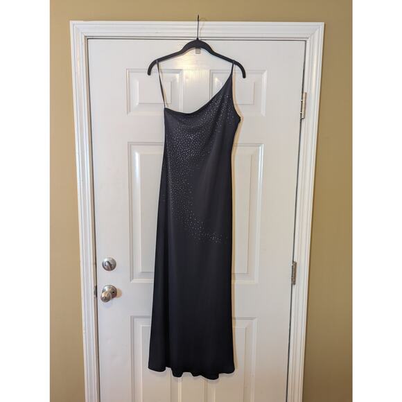 Vintage Y2K Rampage Navy Blue Shimmer Slip Dress Size Medium - Asymmetrical - Picture 2 of 7